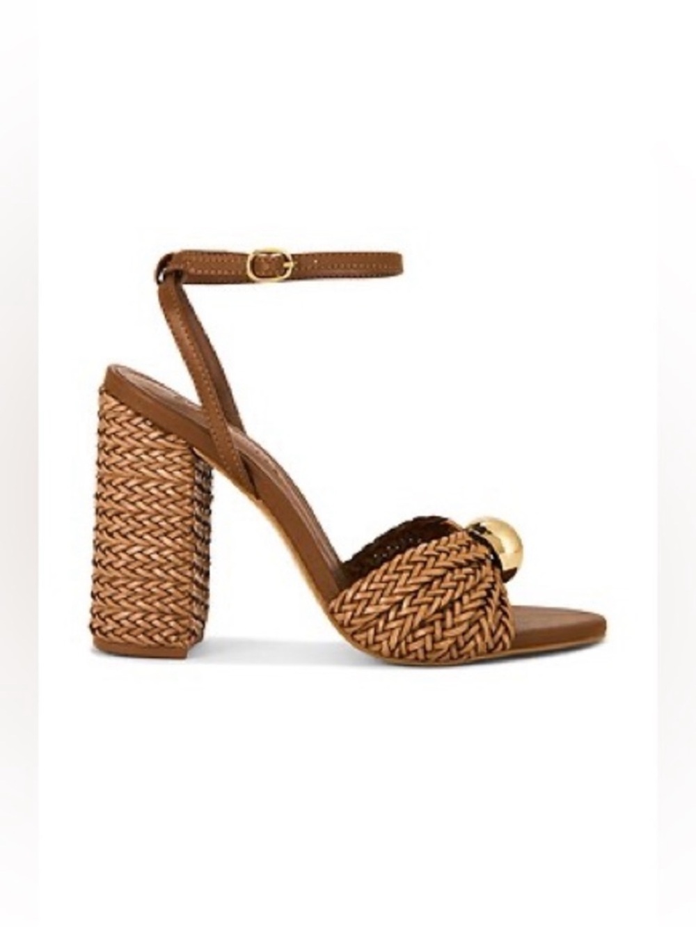 Steve Madden Cheyla Woven Sandal Heels Ankle Strap Brown Block Heel Size 10